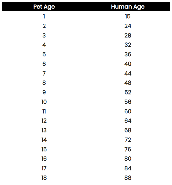 Pet Age Conversion chart